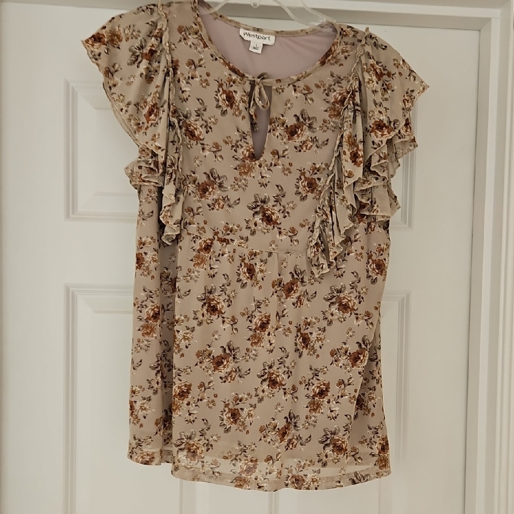 Westport Beige Floral Ruffle Blouse